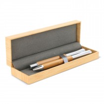 Ensemble stylo à bille et roller en métal Bambou dans une boîte en cadeau client
