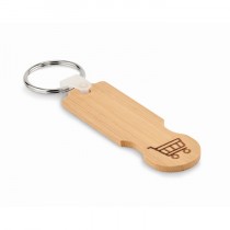 Porte-clés publicitaire en bambou avec jeton