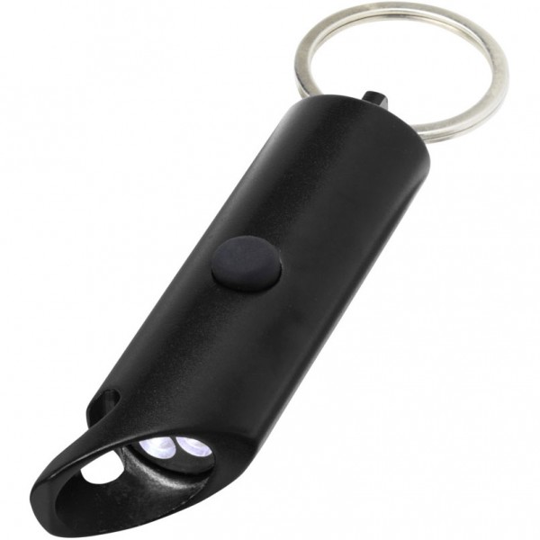 Lumière LED IPX Flare en aluminium recyclé et ouvre-bouteille avec porte-clés, Couleur : Noir