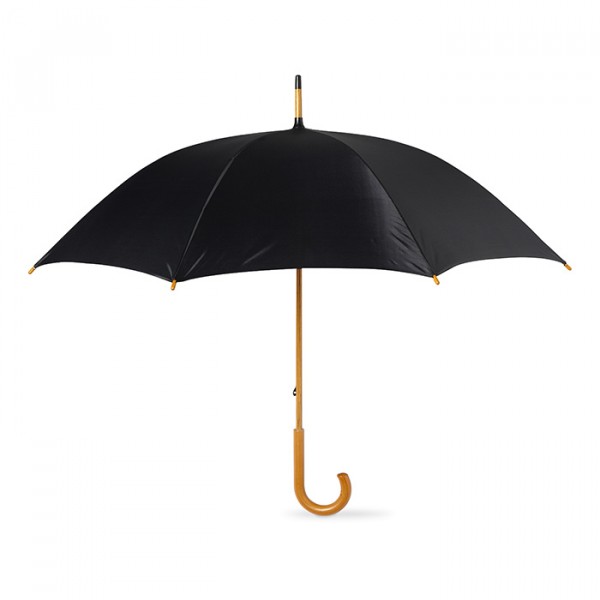 Parapluie avec poignée en bois, Couleur : Noir