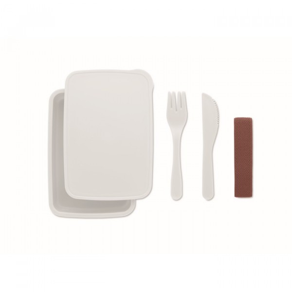 Boîte à lunch avec couverts, Couleur : Blanc