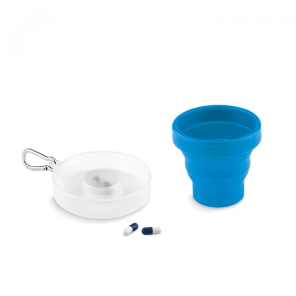 Tasse pliable avec pilulier  , Couleur : Bleu