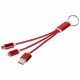 Câble de chargement 3 en 1 en métal avec porte-clés, Couleur : Rouge