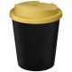 Gobelet recyclé Americano® Espresso Eco de 250 ml avec couvercle anti-déversement, Couleur : Noir / Jaune