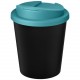 Gobelet recyclé Americano® Espresso Eco de 250 ml avec couvercle anti-déversement, Couleur : Noir / Bleu aqua