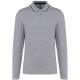 Polo Maille Piquée Manches Longues Homme, Couleur : Oxford Grey / Navy / White, Taille : S