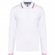 Polo Maille Piquée Manches Longues Homme, Couleur : White / Navy / Red, Taille : S
