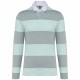 Polo Rayé Manches Longues Unisexe, Couleur : Light Grey / Ice Mint Stripes, Taille : 3XL