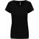 T-Shirt Col V Manches Courtes Femme, Couleur : Black (Noir), Taille : S
