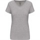T-Shirt Col V Manches Courtes Femme, Couleur : Light Grey Heather, Taille : S