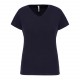 T-Shirt Col V Manches Courtes Femme, Couleur : Navy (Bleu Marine), Taille : S