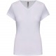 T-Shirt Col V Manches Courtes Femme, Couleur : Blanc, Taille : S