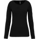 T-Shirt Col Rond Manches Longues Femme, Couleur : Black (Noir), Taille : S