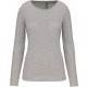 T-Shirt Col Rond Manches Longues Femme, Couleur : Light Grey Heather, Taille : S