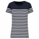 T-Shirt Marin Col Rond Bio Femme, Couleur : Striped Navy / White, Taille : XS