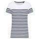 T-Shirt Marin Col Rond Bio Femme, Couleur : Striped White / Navy, Taille : XS