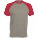 T-Shirt Bicolore Manches Courtes : Base Ball , Couleur : Light Grey / Red, Taille : 3XL