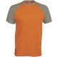 T-Shirt Bicolore Manches Courtes : Base Ball , Couleur : Orange / Light Grey, Taille : 3XL