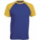 T-Shirt Bicolore Manches Courtes : Base Ball , Couleur : Royal Blue / Yellow, Taille : 3XL