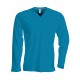 T-Shirt Homme Col V Manches Longues, Couleur : Tropical Blue, Taille : 3XL