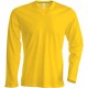 T-Shirt Homme Col V Manches Longues, Couleur : Yellow (jaune), Taille : 3XL