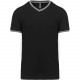 T-Shirt Maille Piquée Col V Homme, Couleur : Black / Light Grey / White, Taille : S