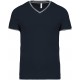 T-shirt maille piquée col V homme, Couleur : Navy / Light Grey / White, Taille : S