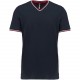 T-Shirt Maille Piquée Col V Homme, Couleur : Navy / Red / White, Taille : S