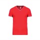 T-shirt maille piquée col V homme, Couleur : Red / Navy / White, Taille : S