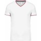 T-shirt maille piquée col V homme, Couleur : White / Navy / Red, Taille : S