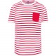 T-Shirt Rayé Marin avec Poche Manches Courtes, Couleur : Striped White / Red, Taille : S