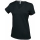 T-Shirt Col V Manches Courtes Femme, Couleur : Black (Noir), Taille : 3XL