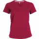 T-Shirt Col V Manches Courtes Femme, Couleur : Fuschia, Taille : 3XL