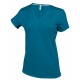 T-Shirt Col V Manches Courtes Femme, Couleur : Tropical Blue, Taille : 3XL