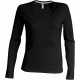 T-Shirt Col V Manches Longues Femme, Couleur : Black (Noir), Taille : 3XL