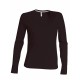 T-Shirt Col V Manches Longues Femme, Couleur : Chocolate, Taille : 3XL