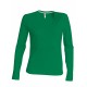 T-Shirt Col V Manches Longues Femme, Couleur : Kelly Green, Taille : 3XL