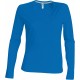 T-Shirt Col V Manches Longues Femme, Couleur : Light Royal Blue, Taille : 3XL
