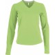 T-Shirt Col V Manches Longues Femme, Couleur : Lime (Vert Citron), Taille : 3XL