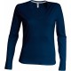 T-Shirt Col V Manches Longues Femme, Couleur : Navy (Bleu Marine), Taille : 3XL