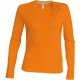 T-Shirt Col V Manches Longues Femme, Couleur : Orange, Taille : 3XL