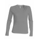 T-Shirt Col V Manches Longues Femme, Couleur : Oxford Grey, Taille : 3XL