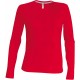 T-Shirt Col V Manches Longues Femme, Couleur : Red (Rouge), Taille : 3XL