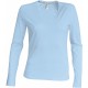 T-Shirt Col V Manches Longues Femme, Couleur : Sky Blue (Bleu Ciel), Taille : 3XL