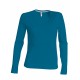 T-Shirt Col V Manches Longues Femme, Couleur : Tropical Blue, Taille : 3XL