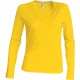T-Shirt Col V Manches Longues Femme, Couleur : Yellow (jaune), Taille : 3XL