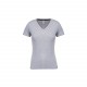 T-shirt maille piquée col V femme, Couleur : Oxford Grey / Navy / White, Taille : XS