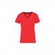 T-shirt maille piquée col V femme, Couleur : Red / Navy / White, Taille : XS
