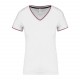 T-shirt maille piquée col V femme, Couleur : White / Navy / Red, Taille : XS