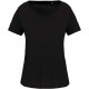 T-Shirt Bio Col à Bords Francs Manches Courtes Femme, Couleur : Black (Noir), Taille : XS